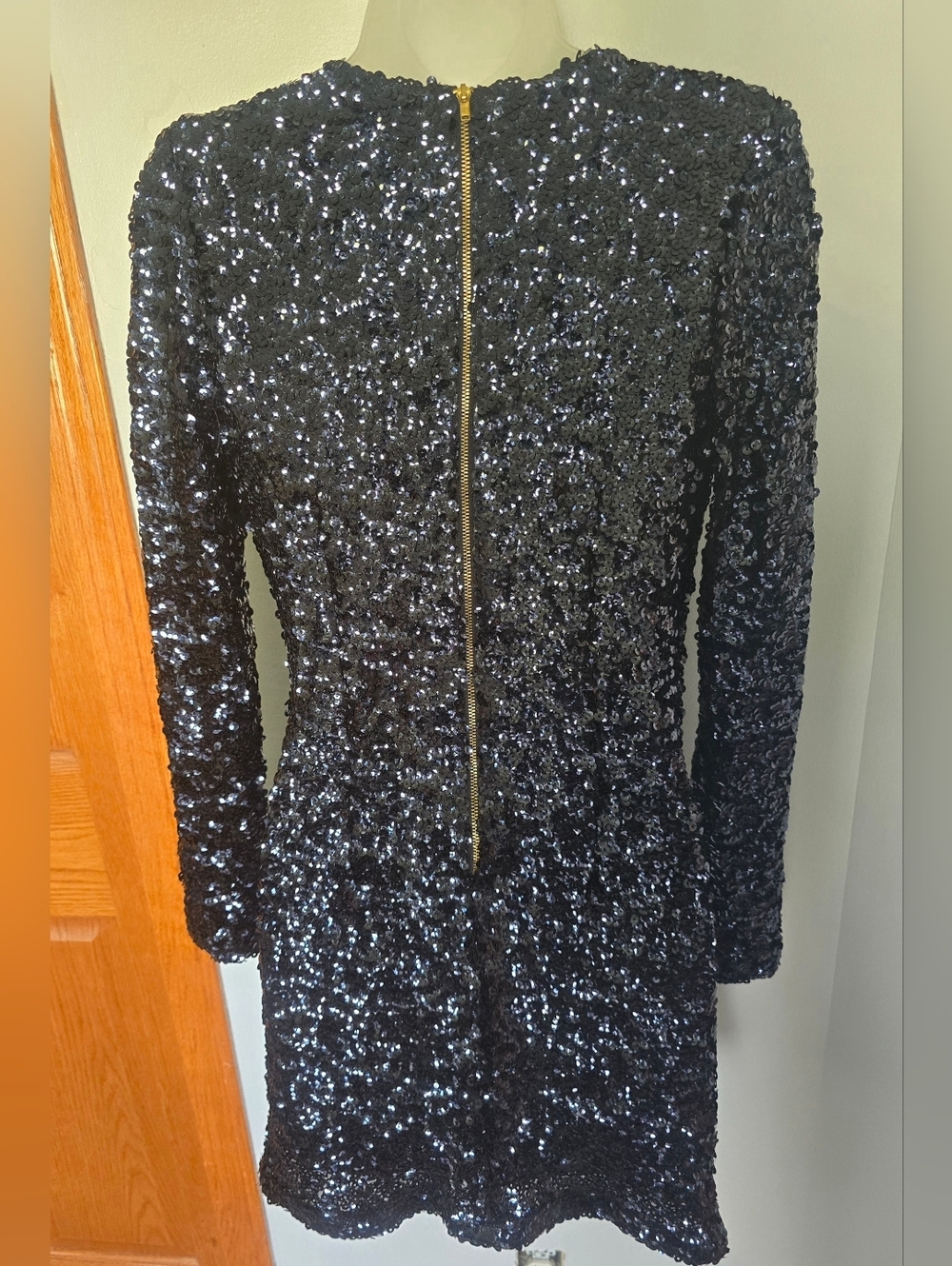 Venus Sequin Long Sleeve Mini Dress Womens size small Black Dark Blue Bodycon - Picture 5 of 13